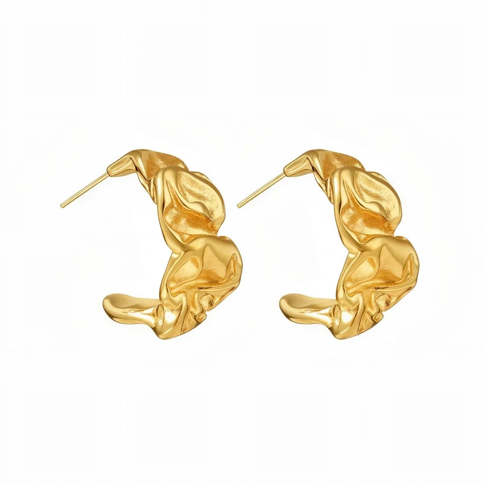 Emanco Earrings Light Luxury Retro Electroplated Fashionable Women's Earrings Personalized Abstract Pleated C-shaped Earrings