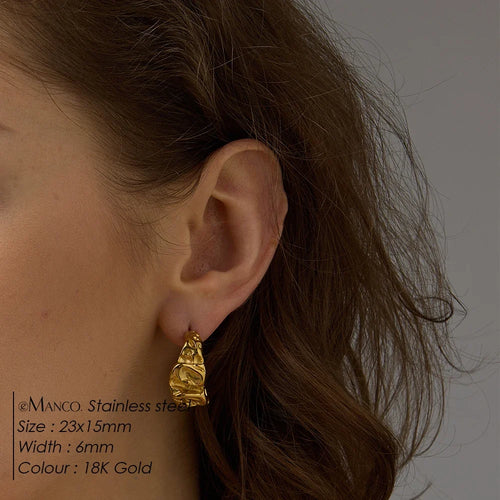 Emanco Earrings Light Luxury Retro Electroplated Fashionable Women's Earrings Personalized Abstract Pleated C-shaped Earrings