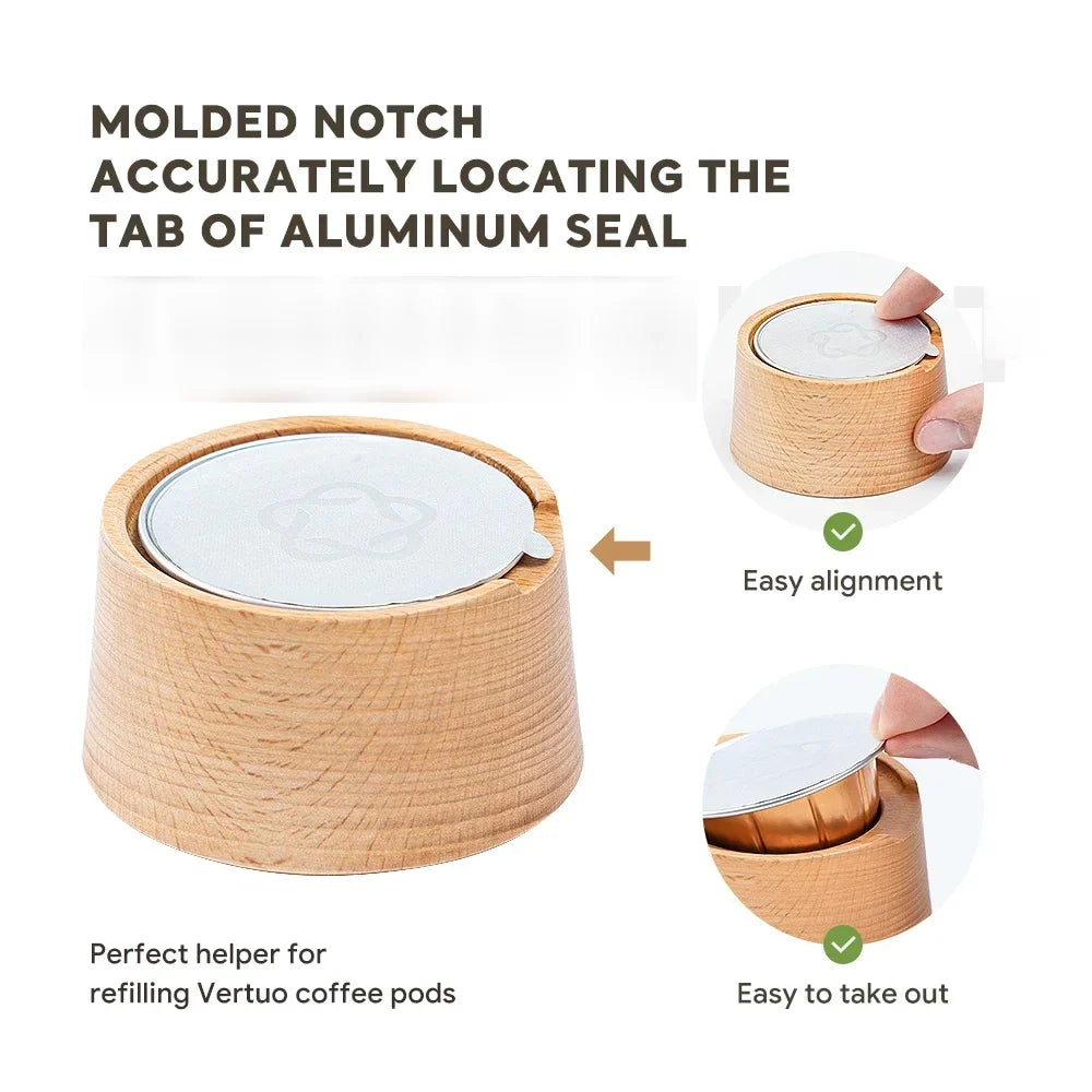For Nespresso Vertuo Capsule  Aluminum Foil Sealing Cover Kit Coffee Accessories Wooden Reusable Capsule Filling Rack