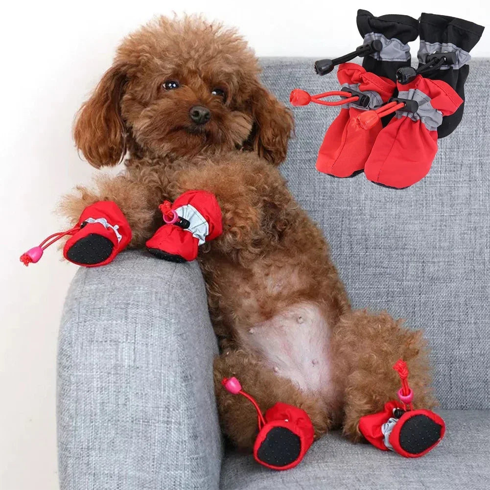 4PCS Waterproof Small Dog Hiking Boots Puppy Slippers Shoes Suitable For Small Medium Dogs